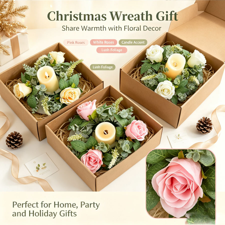 Artificial Rose Wreath Shaped  - Candle Holder Supplies ulasan dan harga