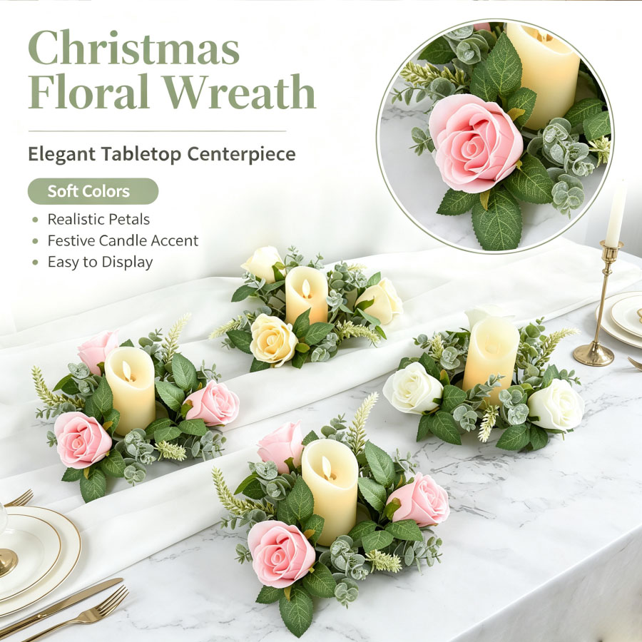 Artificial Rose Wreath Shaped  - Candle Holder Supplies ulasan dan harga