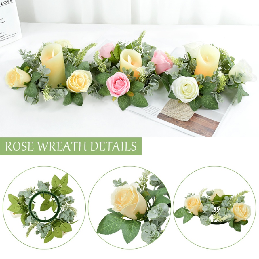 Artificial Rose Wreath Shaped  - Candle Holder Supplies ulasan dan harga